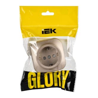GLORY Розетка 1-местная для открытой установки с заземлением с защитными шторками 16А шампань матовый