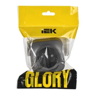 GLORY Розетка 1-местная для открытой установки с заземлением с защитными шторками 16А сталь матовый