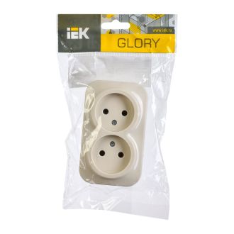 GLORY Розетка 2-местная для открытой установки без заземления без защитных шторок 10А кремовый