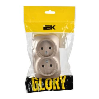 GLORY Розетка 2-местная для открытой установки без заземления без защитных шторок 10А шампань матовый