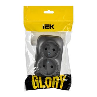 GLORY Розетка 2-местная для открытой установки без заземления без защитных шторок 10А сталь матовый