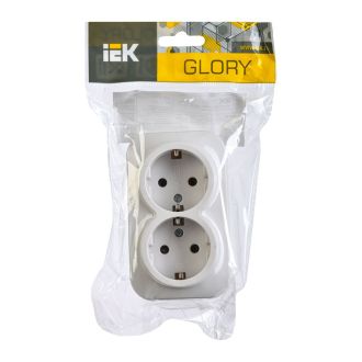 GLORY Розетка 2-местная для открытой установки с заземлением без защитных шторок 16А белый