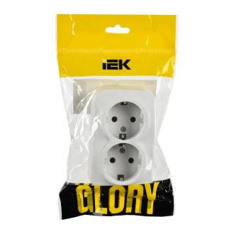 GLORY Розетка 2-местная для открытой установки с заземлением без защитных шторок 16А белый матовый