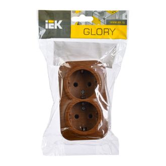 GLORY Розетка 2-местная для открытой установки с заземлением без защитных шторок 16А дуб
