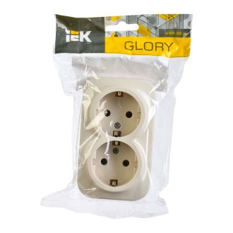 GLORY Розетка 2-местная для открытой установки с заземлением без защитных шторок 16А кремовый