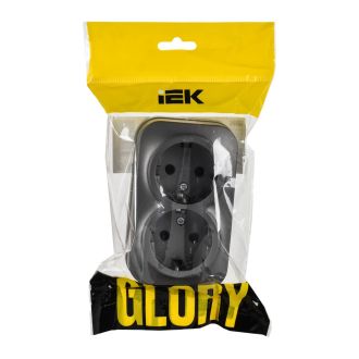 GLORY Розетка 2-местная для открытой установки с заземлением без защитных шторок 16А сталь матовый