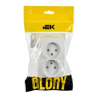 GLORY Розетка 2-местная для открытой установки без заземления с защитными шторками 10А белый матовый