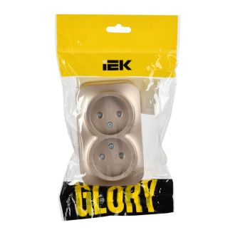 GLORY Розетка 2-местная для открытой установки без заземления с защитными шторками 10А шампань матовый