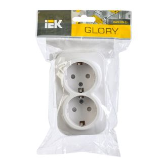 GLORY Розетка 2-местная для открытой установки с заземлением с защитными шторками 16А белый