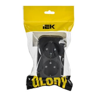 GLORY Розетка 2-местная для открытой установки с заземлением с защитными шторками 16А черный матовый