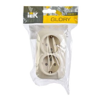 GLORY Розетка 2-местная для открытой установки с заземлением с защитными шторками 16А кремовый