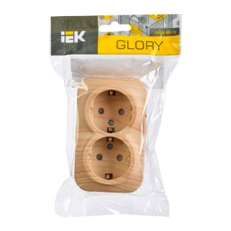 GLORY Розетка 2-местная для открытой установки с заземлением с защитными шторками 16А сосна