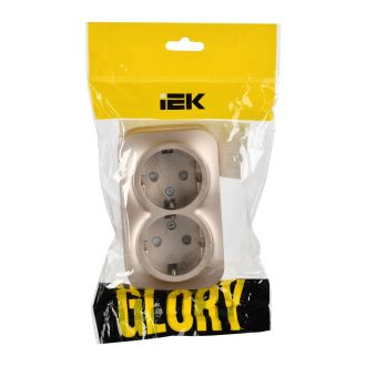 GLORY Розетка 2-местная для открытой установки с заземлением с защитными шторками 16А шампань матовый