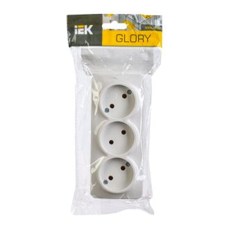 GLORY Розетка 3-местная для открытой установки без заземления без защитных шторок 10А белый