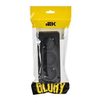 GLORY Розетка 3-местная для открытой установки без заземления без защитных шторок 10А черный матовый