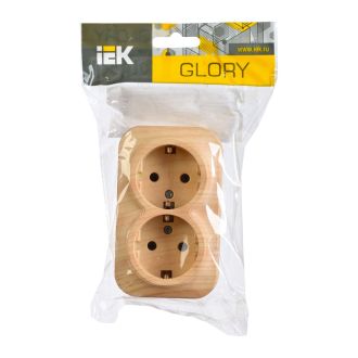 GLORY Розетка 3-местная для открытой установки без заземления без защитных шторок 10А сосна