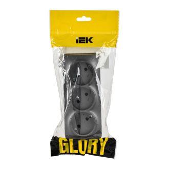 GLORY Розетка 3-местная для открытой установки без заземления без защитных шторок 10А сталь матовый