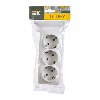 GLORY Розетка 3-местная для открытой установки с заземлением без защитных шторок 16А белый