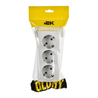 GLORY Розетка 3-местная для открытой установки с заземлением без защитных шторок 16А белый матовый