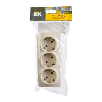 GLORY Розетка 3-местная для открытой установки с заземлением без защитных шторок 16А кремовый