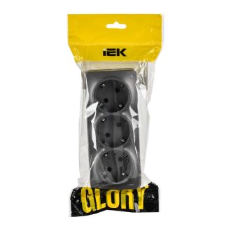 GLORY Розетка 3-местная для открытой установки с заземлением без защитных шторок 16А сталь матовый