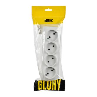 GLORY Розетка 4-местная для открытой установки без заземления без защитных шторок 10А белый матовый
