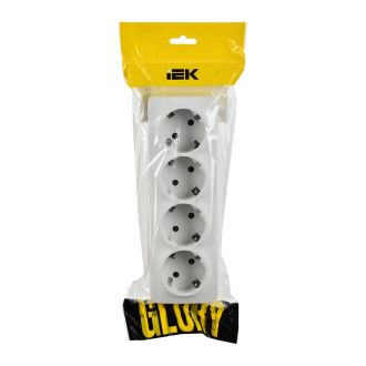 GLORY Розетка 4-местная для открытой установки с заземлением без защитных шторок 16А белый матовый