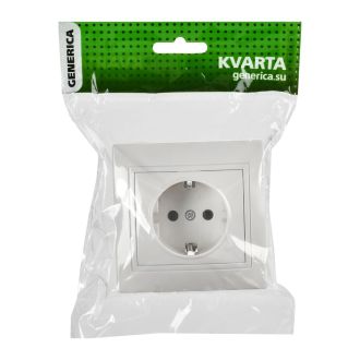 KVARTA Розетка 1-местная с заземлением без защитных шторок 16А белый GENERICA