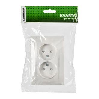 KVARTA Розетка 2-местная без заземления с защитными шторками 10А белый GENERICA