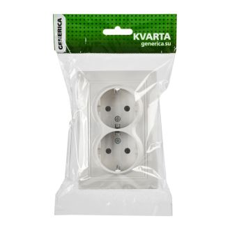 KVARTA Розетка 2-местная с заземлением без защитных шторок 16А кер. белый GENERICA