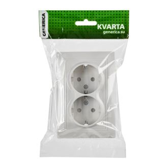 KVARTA Розетка 2-местная с заземлением с защитными шторками 16А кер. белый GENERICA