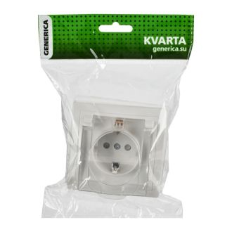 KVARTA Розетка с заземлением с защитными шторками с крышкой IP44 16А кер белый GENERICA