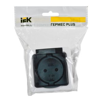 Розетка 1-местная для открытой установки с заземляющим контактом IP54 ГЕРМЕС PLUS (цвет крышки:дымчатый)