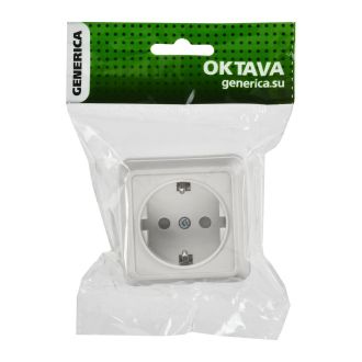 OKTAVA Розетка 1-местная с заземлением с защитными шторками для открытой установки 16А белый GENERICA
