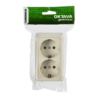 OKTAVA Розетка 2-местная с заземлением для открытой установки 16А кремовый GENERICA