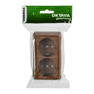 OKTAVA Розетка 2-местная с заземлением с защитными шторками для открытой установки 16А дуб GENERICA
