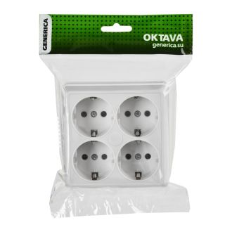 OKTAVA Розетка 4-местная с заземлением для открытой установки 16А белый GENERICA