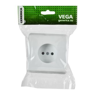 VEGA Розетка 1-местная без заземления без защитных шторок 10А белый GENERICA