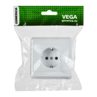 VEGA Розетка 1-местная с заземлением без защитных шторок 16А белый GENERICA
