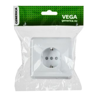 VEGA Розетка 1-местная с заземлением с защитными шторками 16А белый GENERICA