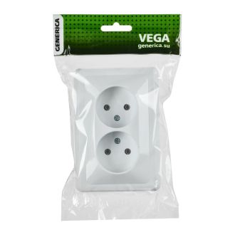 VEGA Розетка 2-местная без заземления без защитных шторок 10А белый GENERICA