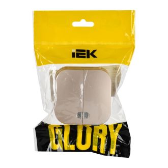 GLORY Выключатель 2-клавишный для открытой установки с индикацией 10А шампань матовый