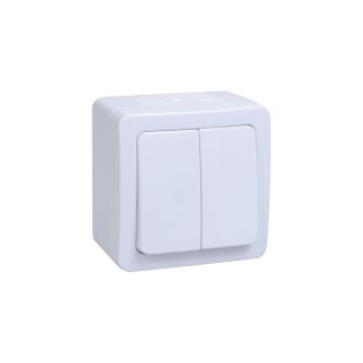 Выключатель 2-клавишный для открытой установки IP54 ГЕРМЕС PLUS (цвет клавиши: белый)