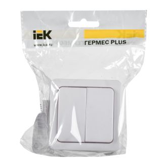 Выключатель 2-клавишный для открытой установки IP54 ГЕРМЕС PLUS (цвет клавиши: белый)