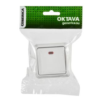 OKTAVA Выключатель 1-клавишный с индикацией для открытой установки 10А белый GENERICA