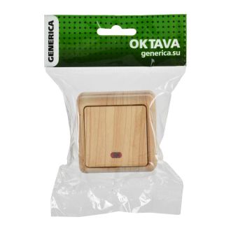 OKTAVA Выключатель 1-клавишный с индикацией для открытой установки 10А сосна GENERICA