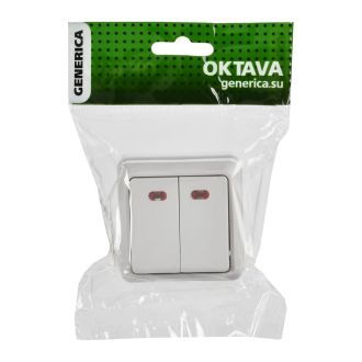 OKTAVA Выключатель 2-клавишный с индикацией для открытой установки 10А белый GENERICA
