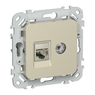 FLITE Розетка 2-местная RJ45/TV категория 5Е STP шампань