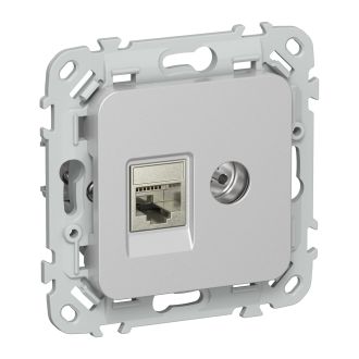 FLITE Розетка 2-местная RJ45/TV категория 6 STP алюминий