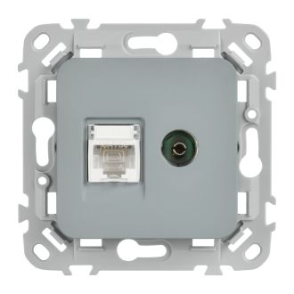 FLITE Розетка 2-местная RJ45/TV категория 5Е UTP серый